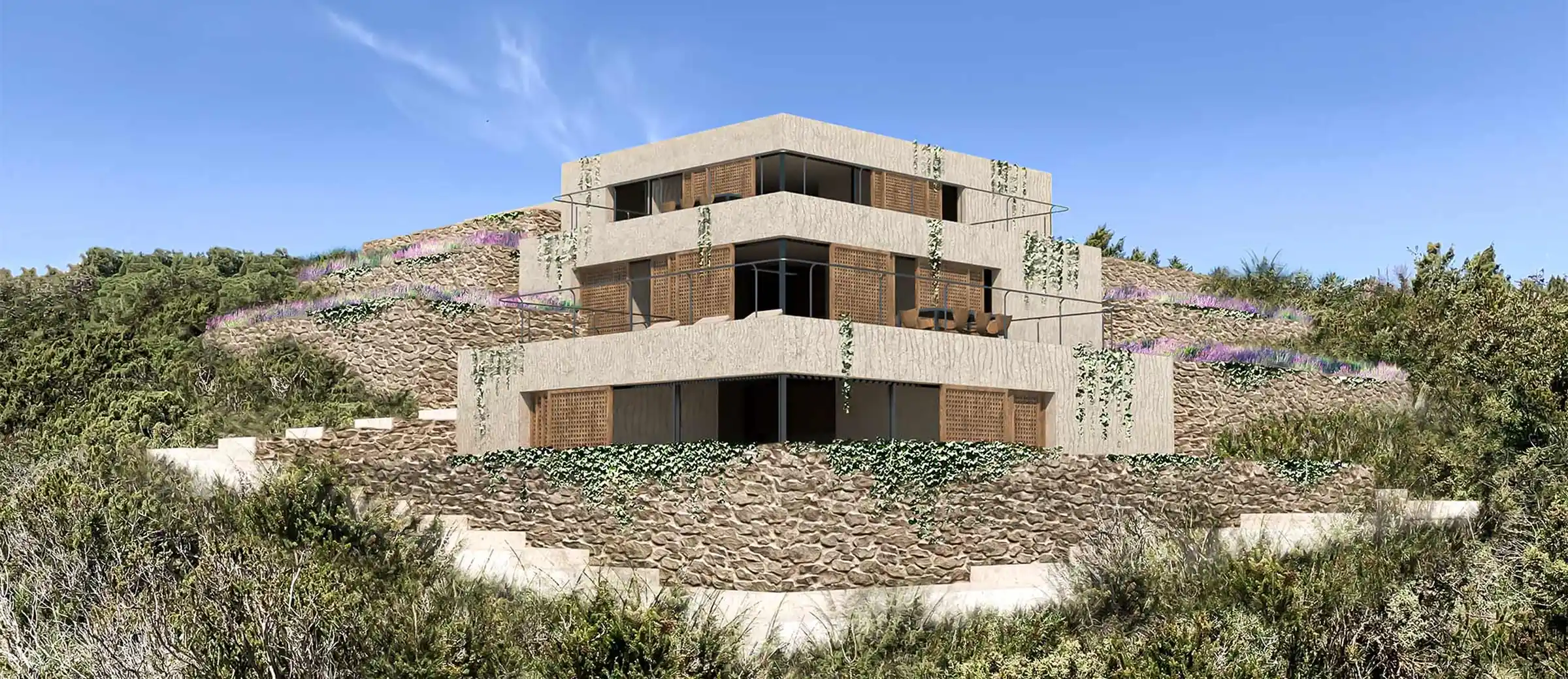 3D visualization of an exterior, Mediterranean landscape